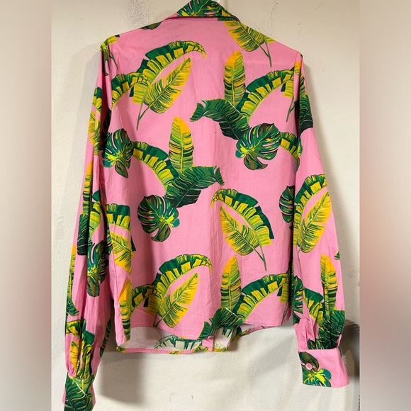 Shein Pink/Green Floral Long Sleeve Buttons Down Blouse Women’s Sz L - Picture 2 of 4